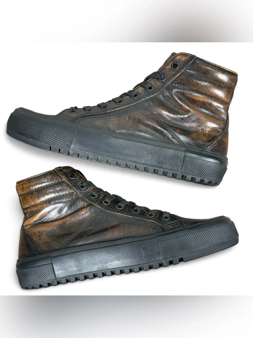 Frye Greene Black Brown Leather High-Top Sneakers Men’s Size 7